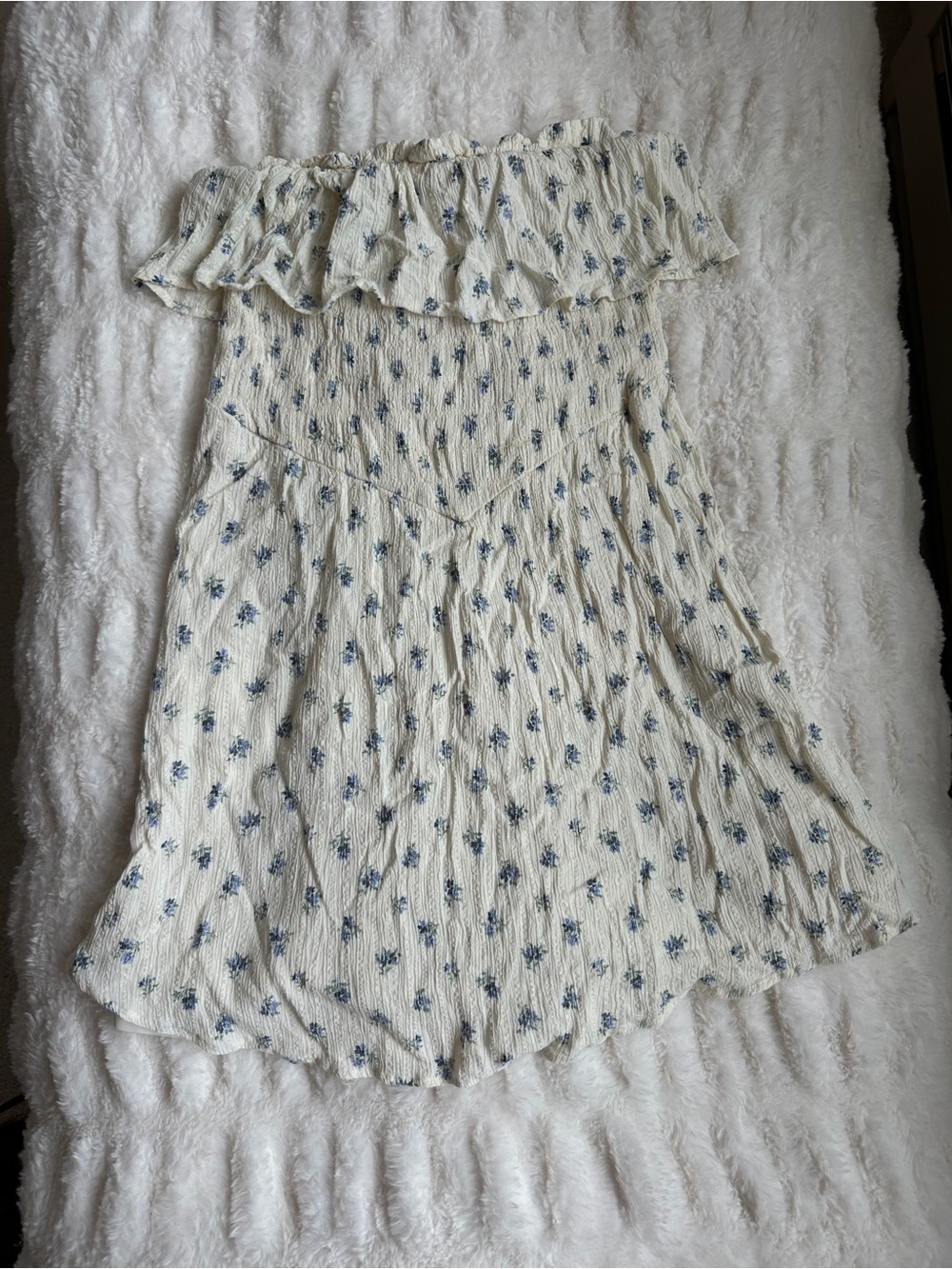 American Eagle Cream Mini Dress with Blue Floral Print Size S